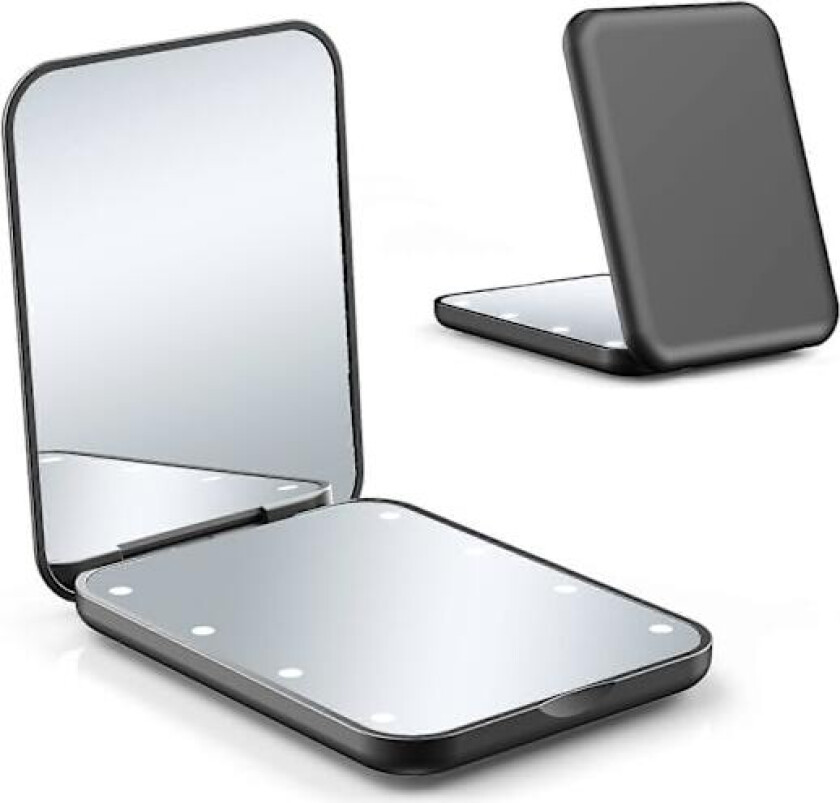 Lommespeil, LED-kompaktspeil, 2-sidig håndholdt magnetisk bryter, sammenleggbart lite reise-sminkespeil med lys