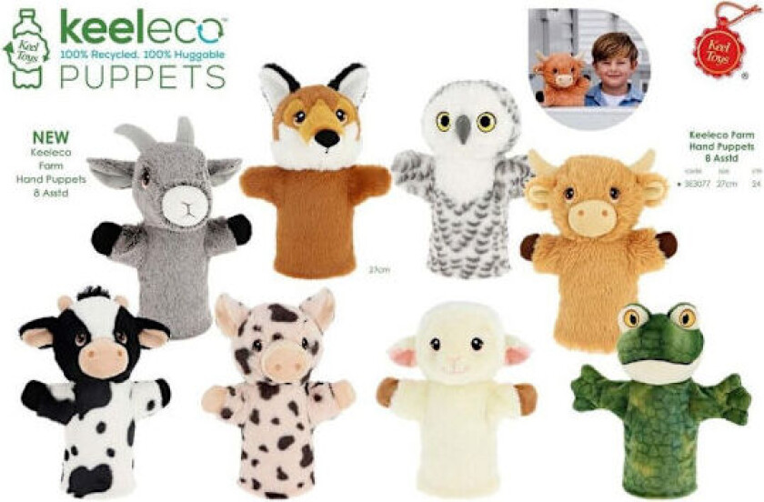 Keel Toys hånddukke gårdsdyr 27 cm 8 forskjellige