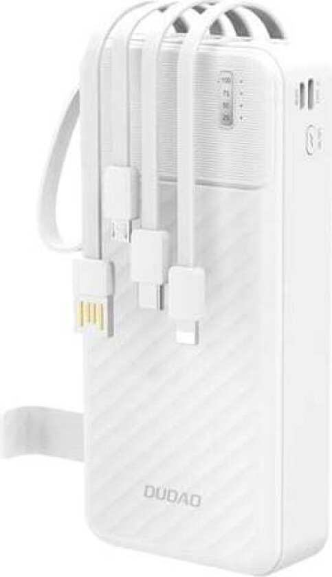 K11 Pro 20000mAh Powerbank with Built-in Cables - White Nødlader - Hvit - 20000 mAh
