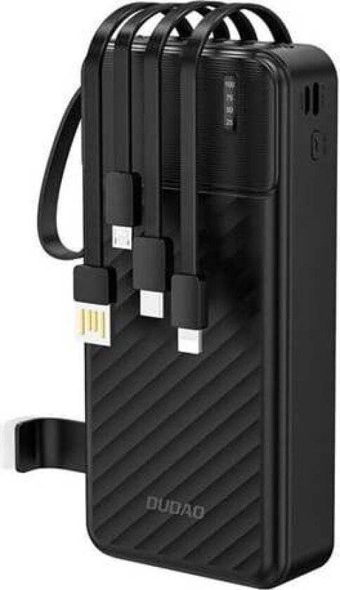 K11 Pro 20000mAh Powerbank with Built-in Cables - Black Nødlader - Svart - 20000 mAh
