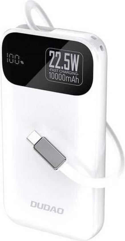 K31 10000 mAh 22.5W PD Powerbank with Built-in Cable - White Nødlader - Hvit - 10000 mAh
