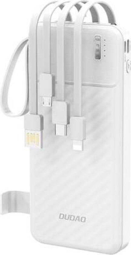 K11 10000mAh Powerbank with Built-in Cables - White Nødlader - Hvit - 10000 mAh