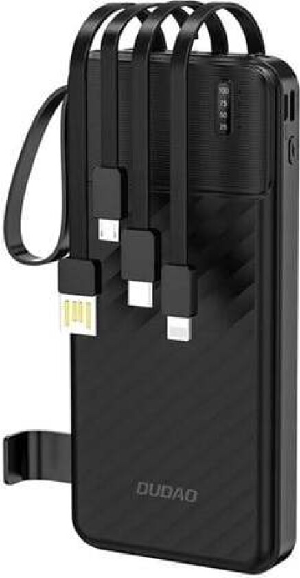 K11 10000mAh Powerbank with Built-in Cables - Black Nødlader - Svart - 10000 mAh