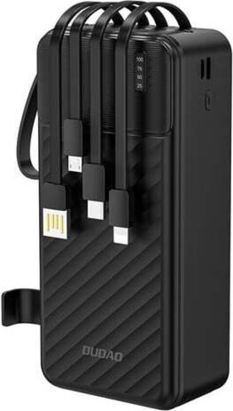 K11 Max 30000mAh Powerbank with Built-in Cables - Black Nødlader - Svart - 30000 mAh