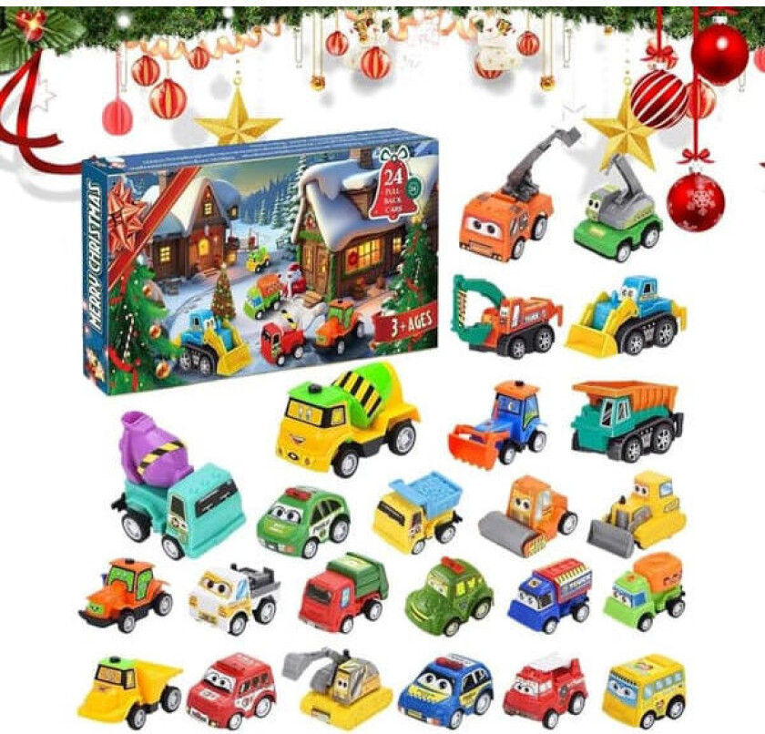 Adventskalender Biler 2025 – Julekalender med 24 Minibiler, Julegave til Barn