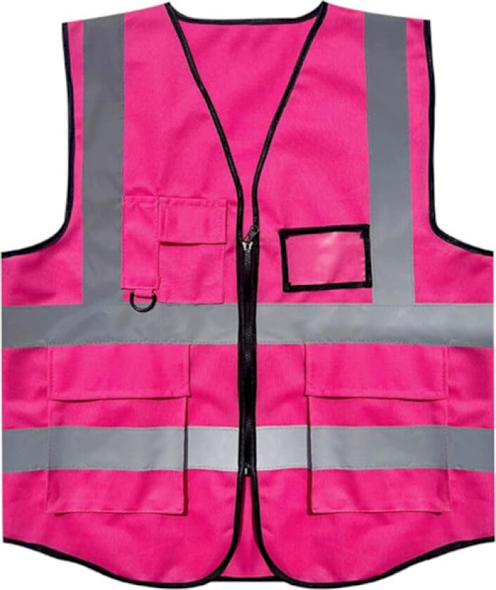 Sikkerhetsvest i netting med lommer og glidelås, godt synlig refleksvest jakke for menn kvinner voksne