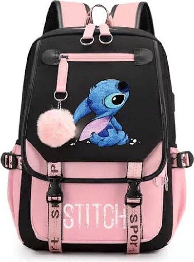 Jenter Skolesekk Stor Kapasitet Stitch Ryggsekk Casual Rosa, Flerfarget-FA13