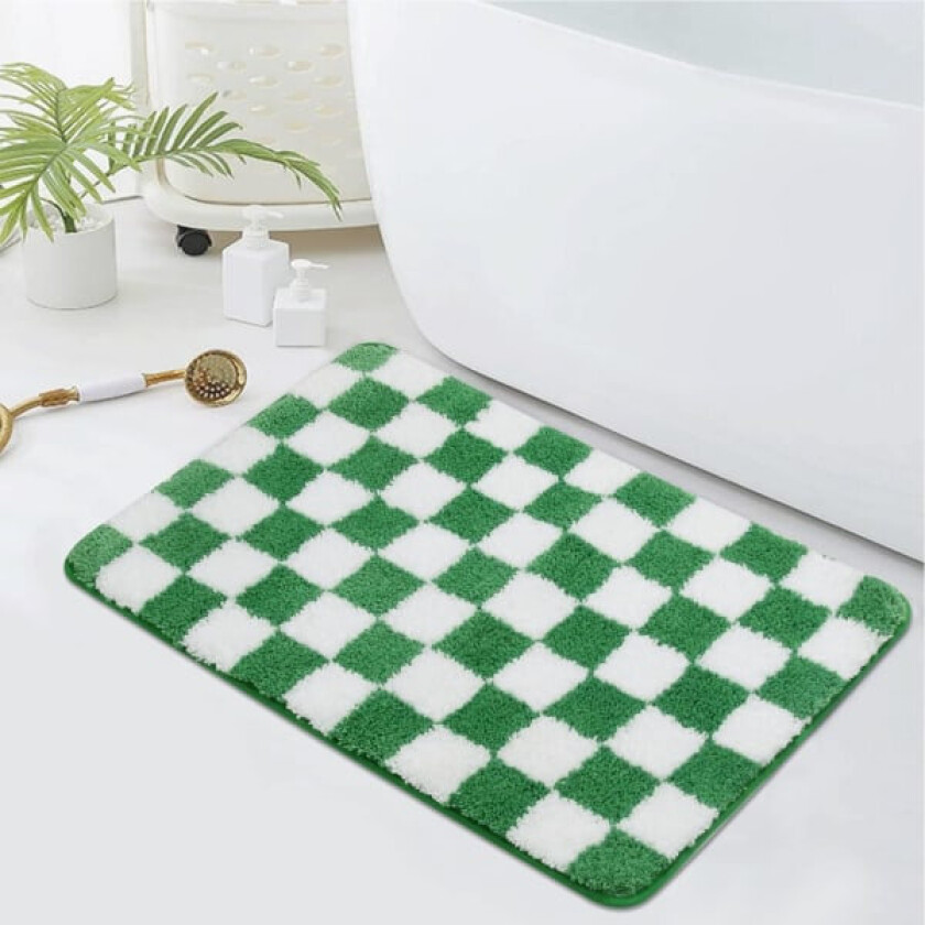 Rutete baderomsmatte, grønn sklisikker vannabsorberende badematte, luksuriøs maskinvaskbar badematte Myk mikrofiber Geometriske Shag-gulvmatter, 18\"x25\"