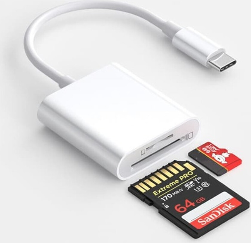 NÖRDIC USB-C kortleser 2 spor SD, MicroSD UHS-I