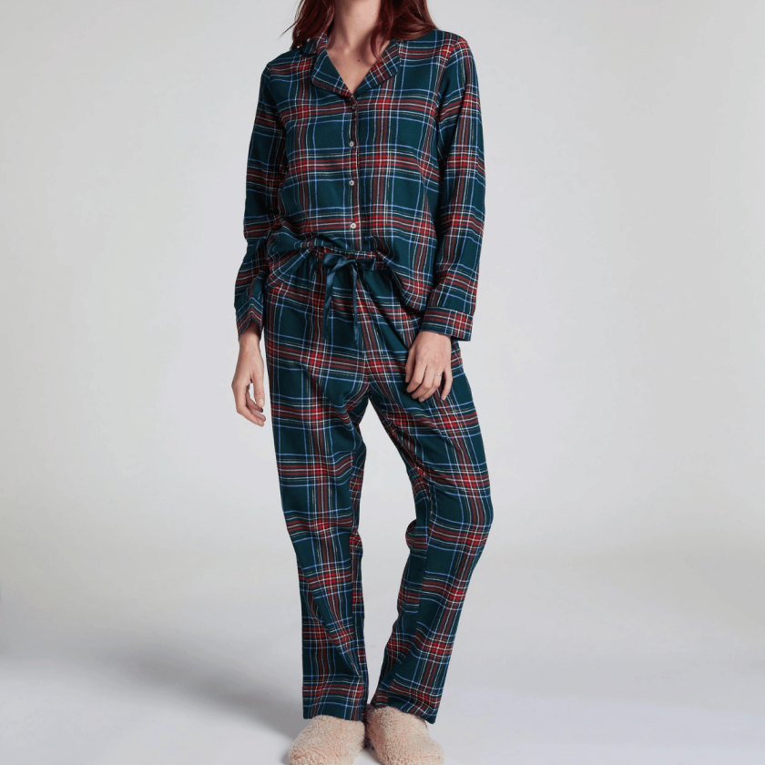 Flannel Twill Check pyjamas, grønn, Størrelse: S, Kvinner