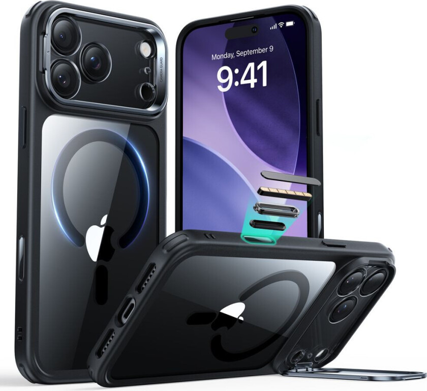 Classic Hybrid Kickstand MagSafe Deksel for iPhone 17 Pro Max - Gjennomsiktig/Svart