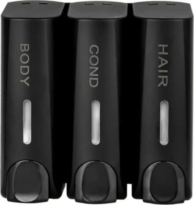 3 Såpedispenser for dusjsåpe, sjampo, balsam, veggmontert, matt svart,.pa