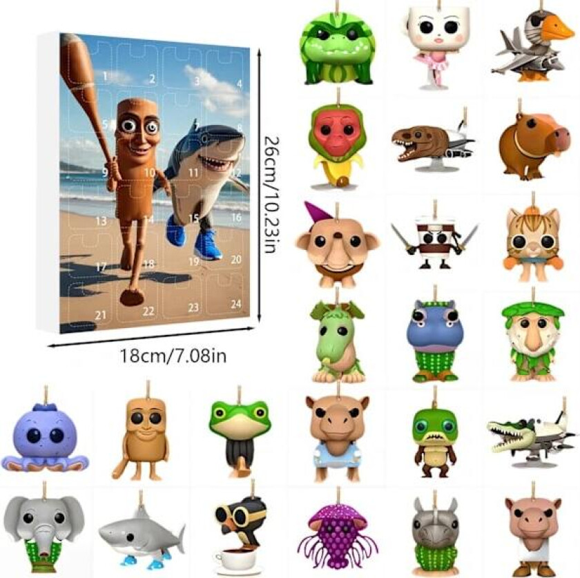 Tung Tung Tung Sahur 24 Dagers Adventskalender 2025, 2D Akryl Nøkkelring Brainrot Italiensk Dyr Barn Gave Farge F-FM