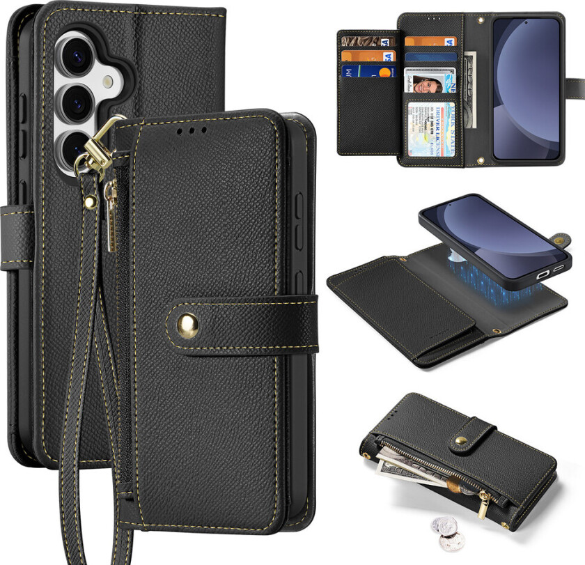 Lawa Skinndeksel for Samsung Galaxy S25 â Avtagbar magnetisk lommebok â Svart