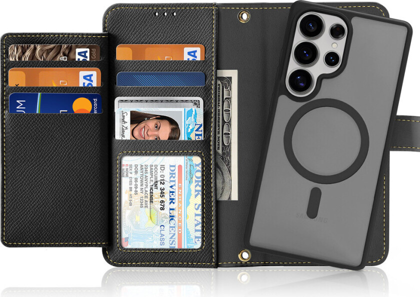 Lawa Lommebokdeksel i skinn til Samsung Galaxy S25 Ultra - Avtakbar magnetisk lommebok - Svart