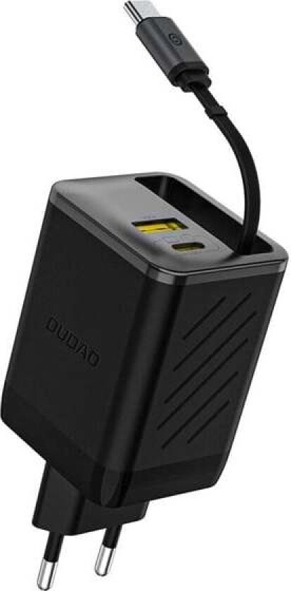 A67EU GaN 67W Wall Charger with Built-in Retractable USB-C Power Delivery Quick Charge Cable - Black