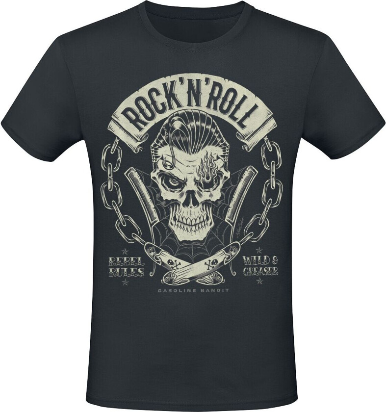Rockabilly T-skjorte - Rebel Rules - S til 4XL - Herrer - svart