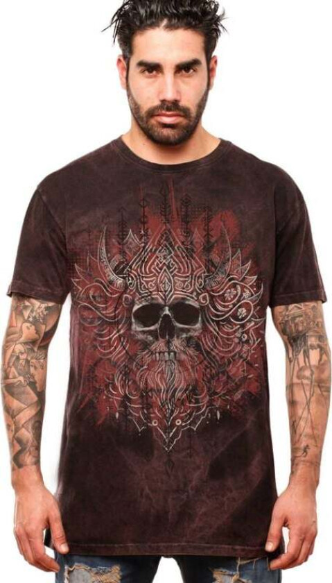 T-skjorte - Viking Skull T-skjorte for Menn - S til 3XL - Herrer - mørkerød