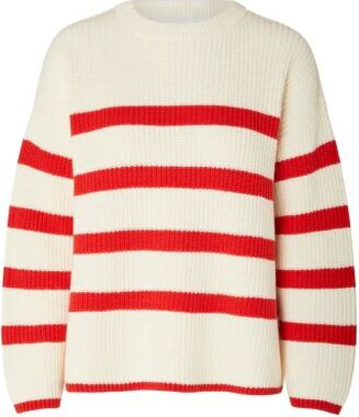 Bloomie Ls Knit O-Neck - Snow White/Flame Scarlet XS