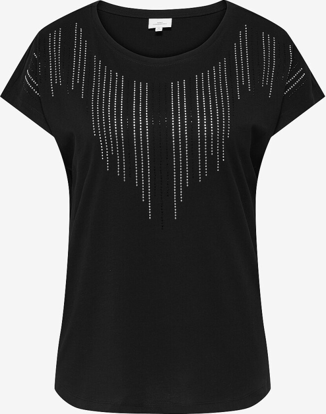 Topp carLula S/S O-neck Rhinestone Top J - Svart