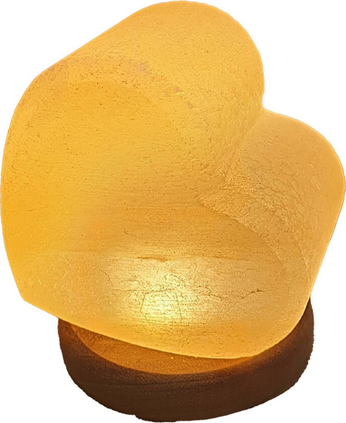 Saltlampe hjerte, tresokkel, USB-tilkobling, rav