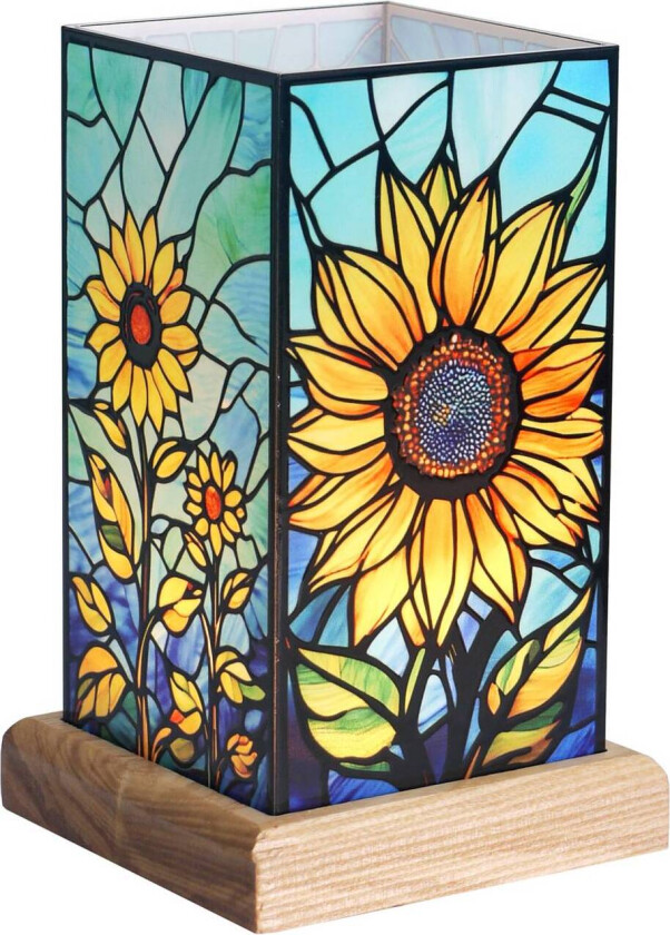 LED-bordlampe Art Light Solsikke, tresokkel, akryl fargerik