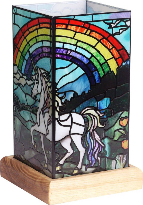 LED-bordlampe Art Light Enhjørning, tresokkel, akryl fargerik