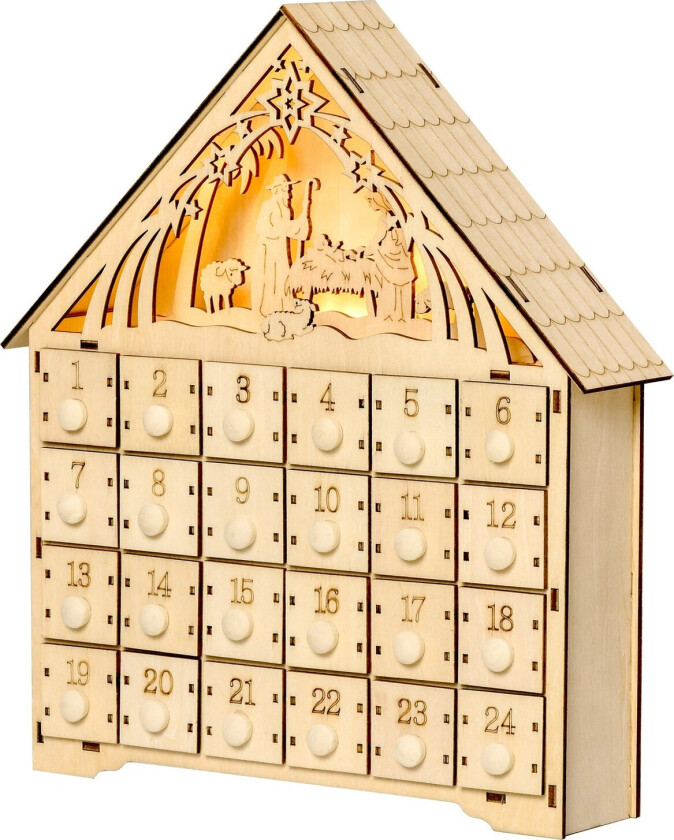 Adventskalender for fylling av 24 skufferom Julekalender med LED-lys Adventskalenderboks Julepynt DIY MDF-plate naturtre 26,6 x 6 x 30 cm