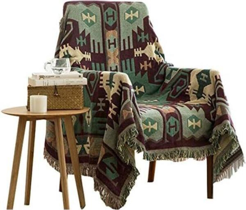 Dekorativt Bomullsvevd Pledd Sofahåndkle Bomull Varmt Trekklaken 130 x 180cm (Bohemsk Stil)