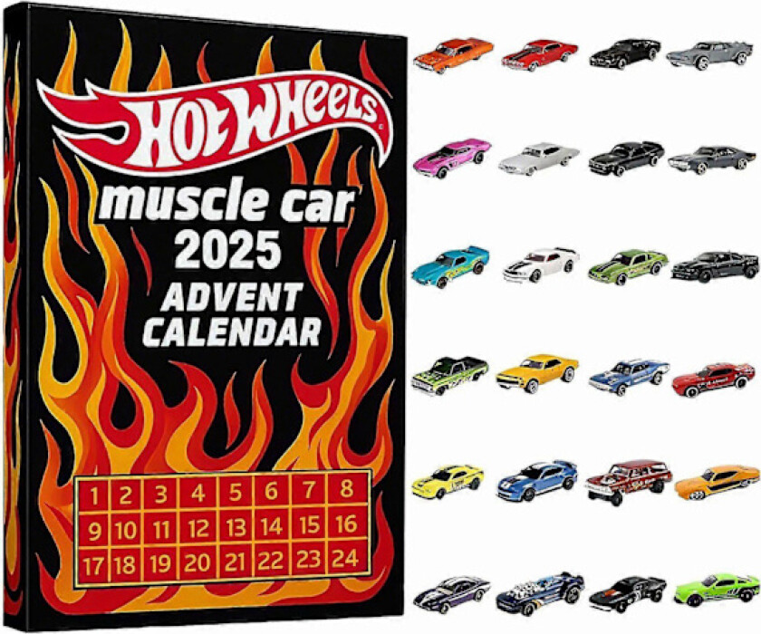 Hot Wheels Muskelbiler 2025 Adventskalender 24 Dager med Lekebiler