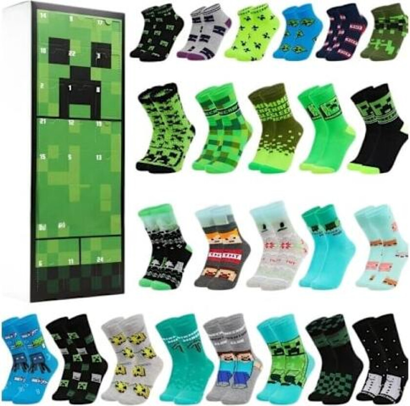 2025 Minecraft Julekalender Julestrømpe, 12-paknings Gaveeske for Barn og Tenåringer, 12 Par-Perfekt!