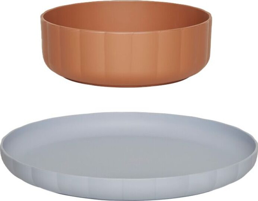 Pullo tallerken & skål 2 deler Caramell-ice blue