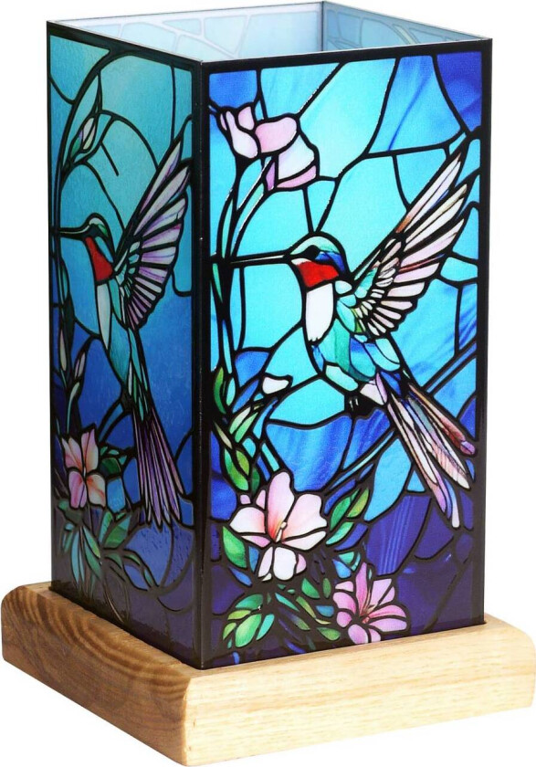 LED-bordlampe Art Light Kolibri, tresokkel, akryl, fargerik