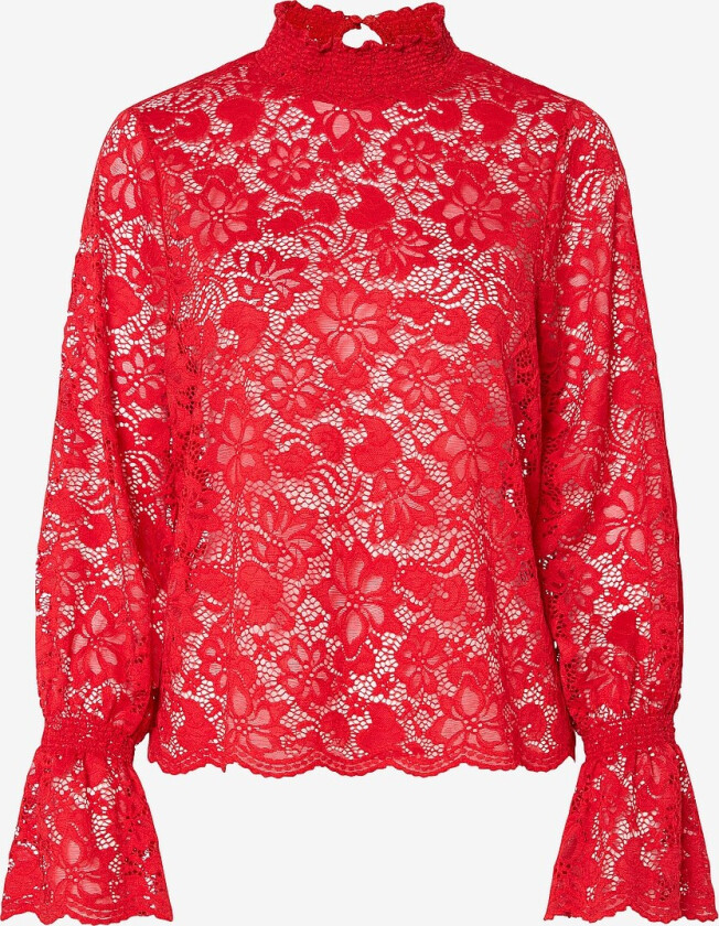 Blondetopp pcMaita LS Lace Top Wvn - Rød