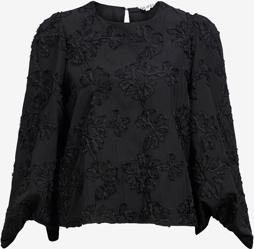Topp objLula L/S RE O-neck Top 141 - Svart