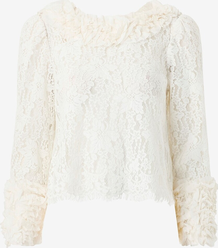 Bilde av Blondetopp Striped Organza Frill Top - Hvit