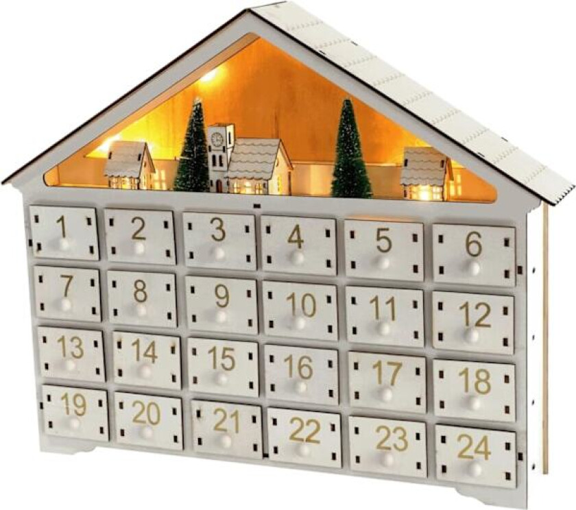 Tretre adventskalender i tre, gjenbrukbar tom adventskalender, DIY julekalender med 24 skuffer, til juledekorasjoner (ingen batteri)