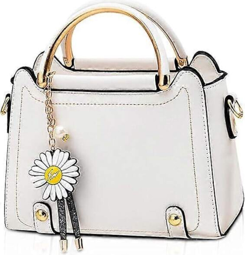 Liten Crossbody-veske for kvinner Topphåndtak Vesker Søte Skuldervesker PU-lær Jenter Messenger Vesker Damevesker Håndveske med Blomsteranheng (Hvit)