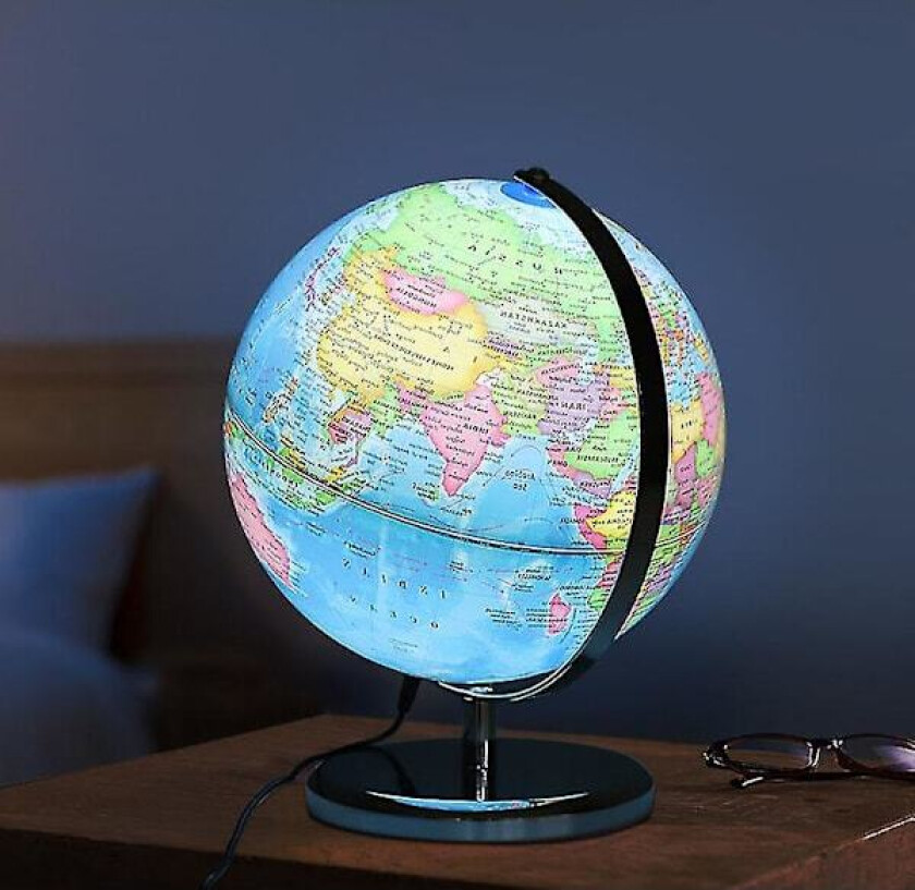 Geografilærerens Verdenskart Globus 20 cm Diameter Opplyst Globus Med LED-Belysning Verdensglobus_jarx