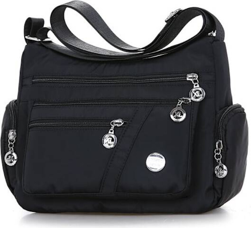 Kvinners multi-lomme casual messenger bag (svart), skuldertaske, daglig bruk håndveske, stor kapasitet stoffpose vanntett