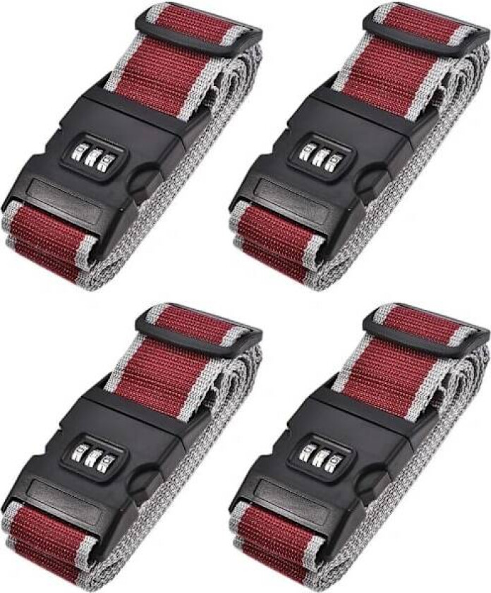 【CA】sourcing map Bagasjestropper Koffertbelter med Spenne, Kombinasjonslås, 2Mx5cm Justerbare PP Koffert Pakketilbehør, Rød Grå 4stk