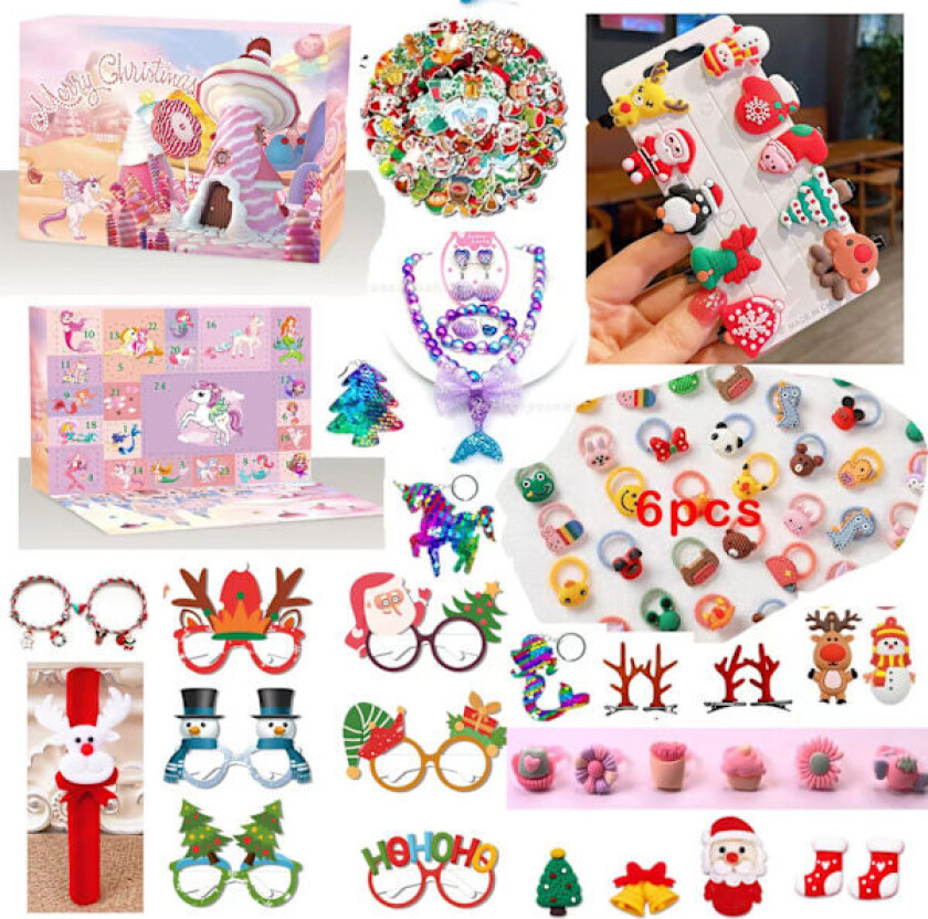 RU-Adventskalender Nedtelling Overraskelsesboks Enhjørning Is og Snø Ornamenter Jenter Julegaveleke 2023