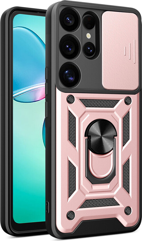 Hybrid Armor Camshield deksel med kamerabeskyttelse og metallring til Samsung Galaxy S25 Ultra - Rosa