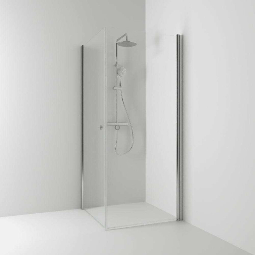 Skoga Dusjhjørne Rett Hullgrep, B70-100xh198cm Matt Aluminium / 80x80cm Klart Glass