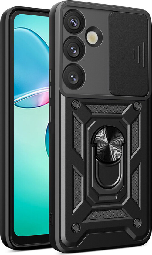 Hybrid Armor Camshield Deksel med kamerabeskyttelse og metallring for Samsung Galaxy S25+ - Svart