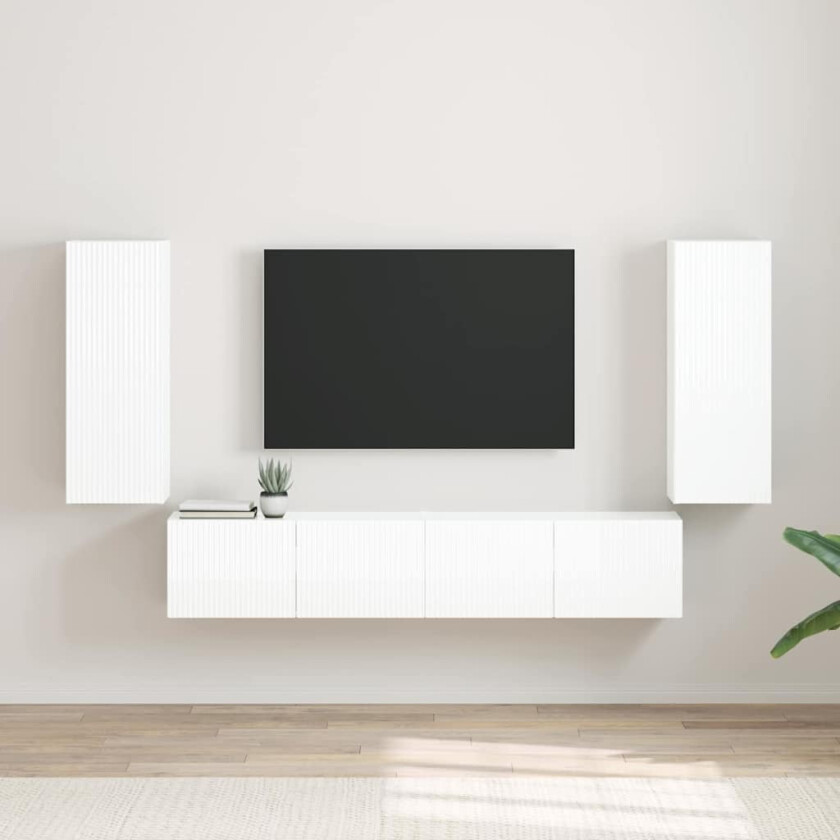 TV Veggskap 2 pcs Glanset Hvit 30 x 31 x 80 cm Konstruert tre