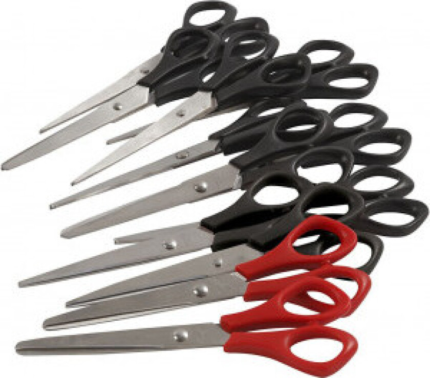 Skolesaks, svart, rød, L: 14 cm, høyre & venstre, 12 stk./ 1 pk.