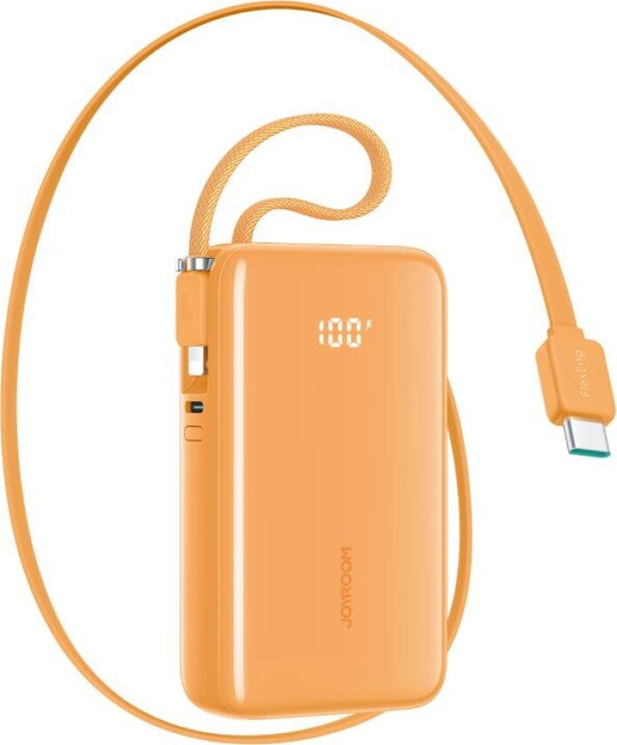 JR-PR2L 35W Mini Powerbank 10000mAh med USB-C/Lightning-kabler - Oransje