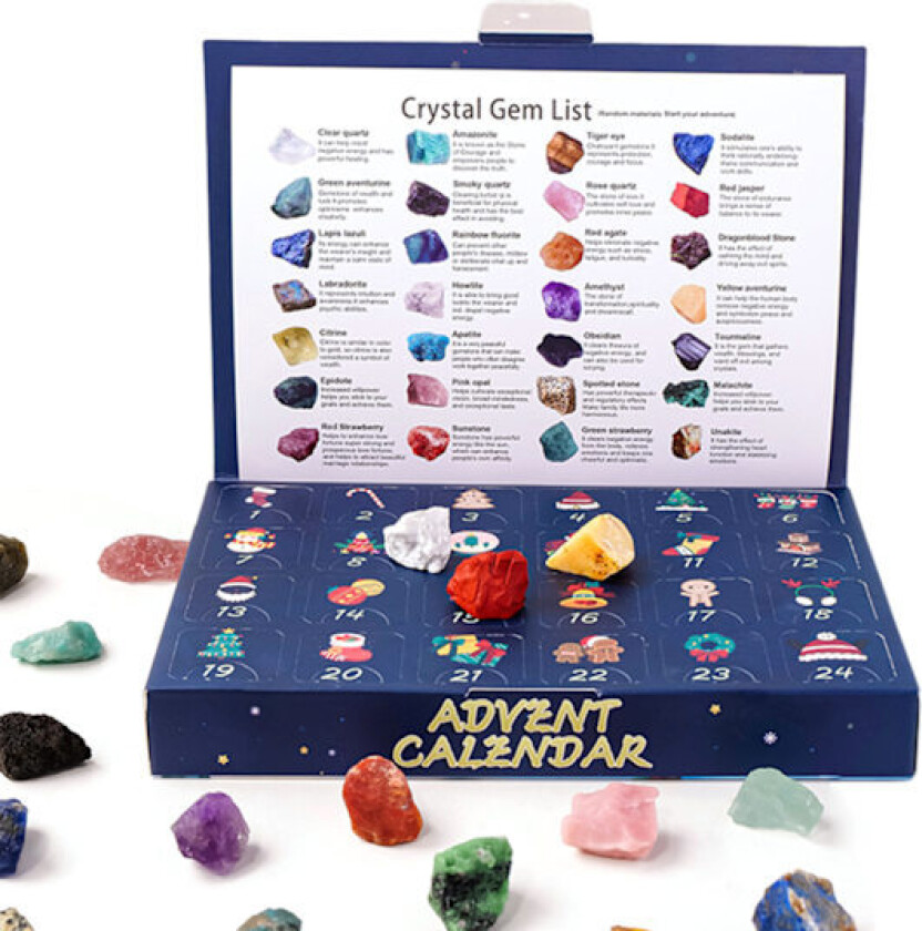 Kristall-Edelstens Adventskalender 24 stk Fargerike Samleobjekter Krystaller Stein Gaveeske For Barn Voksne