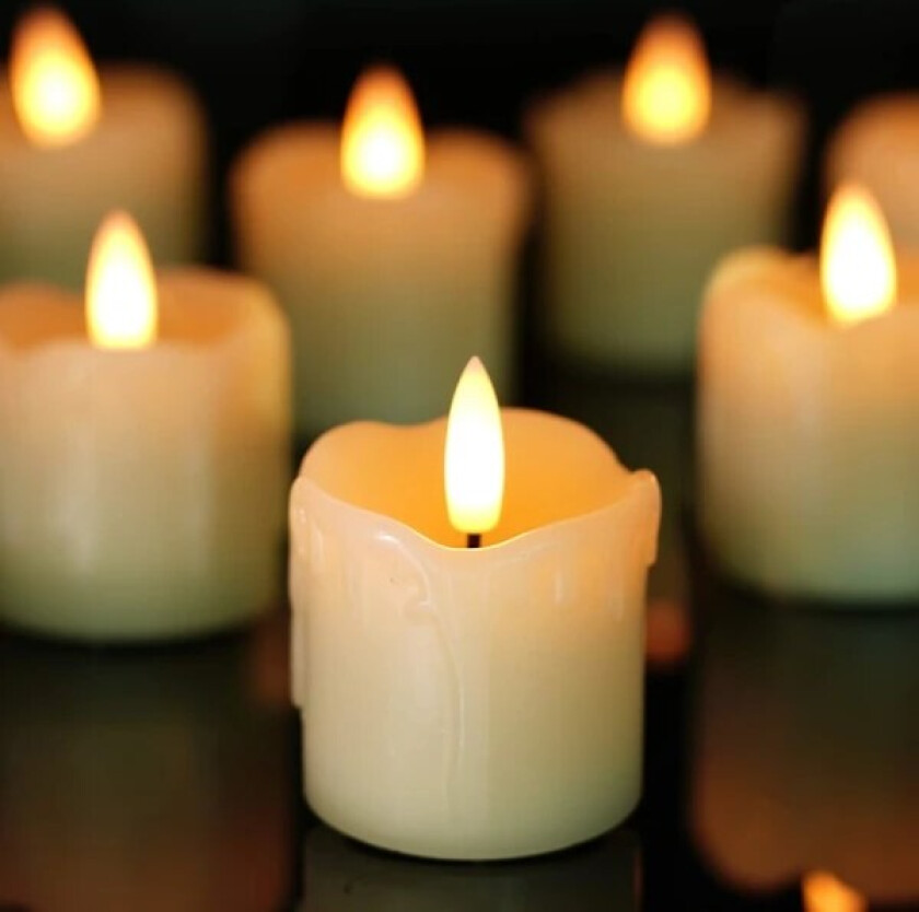 【CA】6-pakning med ekte voks, flammeløse telys, LED-lamper, søylelys, batteridrevne flimrende lys for hjemmeinnredning, 5 x 5 cm. Batteri inkludert 5×5cm